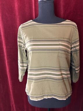 Patagonia Olive, Cream & Gray Striped Long Sleeve Pocket Tee